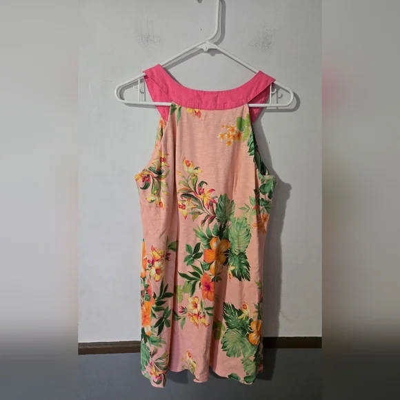 Tommy Bahama Tropical Floral Dress Womens Large Pink Sleeveless V-Neck Summer - Picture 2 of 5